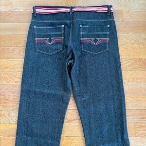 Jinzu Jeans Mens 42x32 Black Embroidered Pockets With Red Belt Baggy Y2K Hip Hop